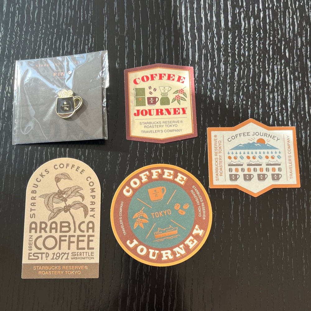 Starbucks Reserve Roastery Mug Pin + 4 Tokyo Starbucks Exclusive stickers, New